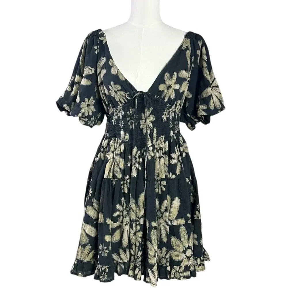 Free People Bohemian Floral Flutter Sleeve Perfect Day Printed Mini Dress Medium - Picture 10 of 16